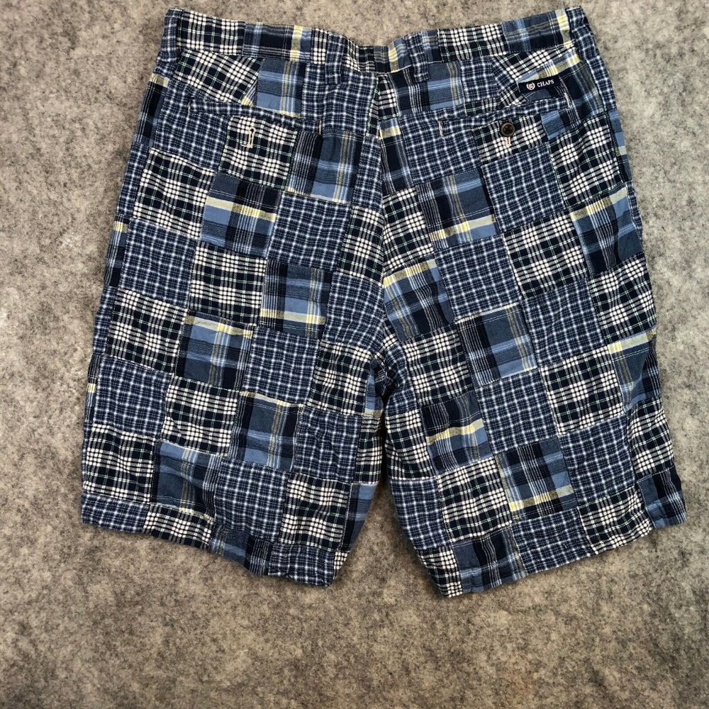 Chaps Shorts 36 Mens Blue Plaid Patchwork Quilted Casual Chino 10" 100 Cotton - Picture 8 of 9